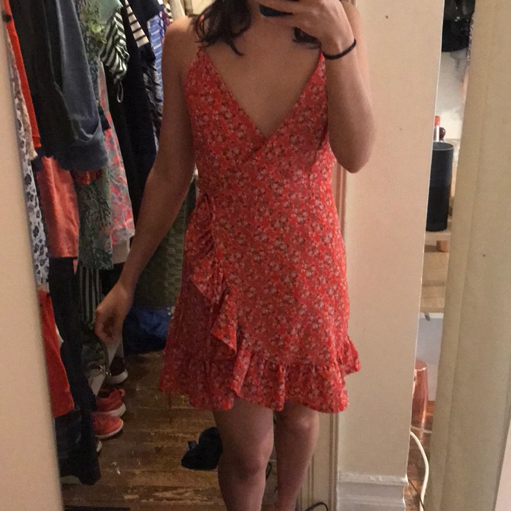Free People Red Ruffle Wrap Dress - Picture 4 of 5
